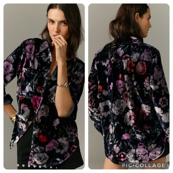 Anthropologie Tops - NWT new Anthropologie pilcro small Hadley relaxed velvet shirt black floral